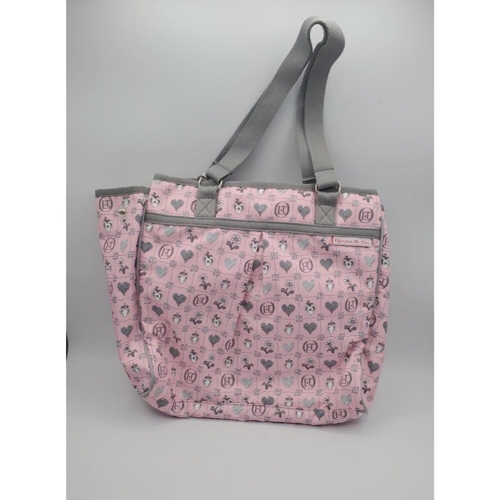 LeSportsac Tote Bag Pink Heart Print Nylon Multi Pocket Shoulder Bag